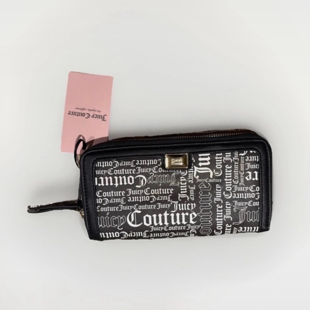 Juicy Couture Black and White Logo Zip-Around Wallet